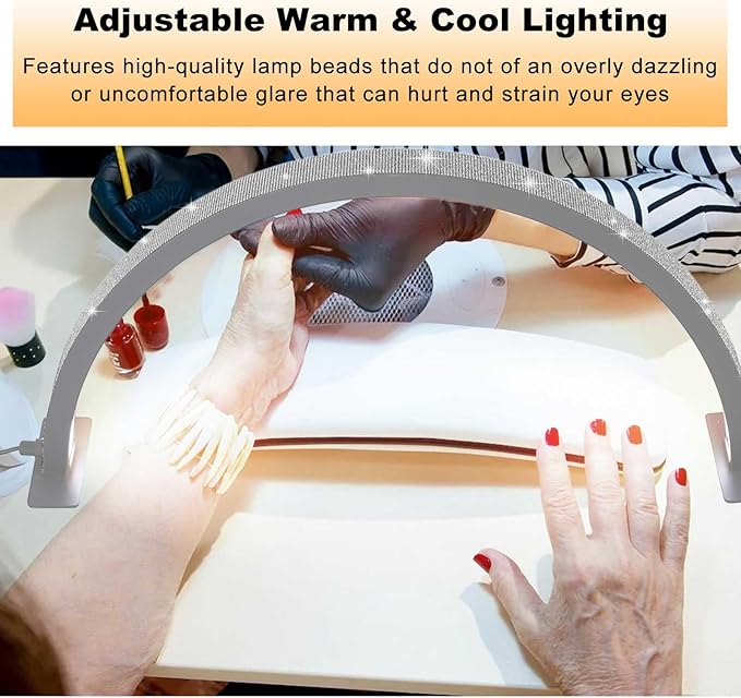 Half Moon Nail Desk Lamp, 48W Manicure LED Light for Nails, 3360 Lumen Stepless Dimming with Wire Controller, 3 Light Modes Nail Light for Desk, Arch Light for Nail Techs - LeafyLoom