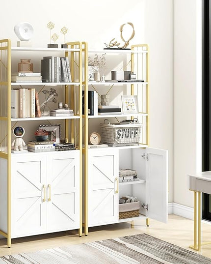 Bookshelf and Bookcases with Doors White 6 Shelf Display Storage Shelves Tall Bookshelf Versatile Storage Cabinet Home Decor Furniture Organizer for Home Office, Study, Living Room - LeafyLoom