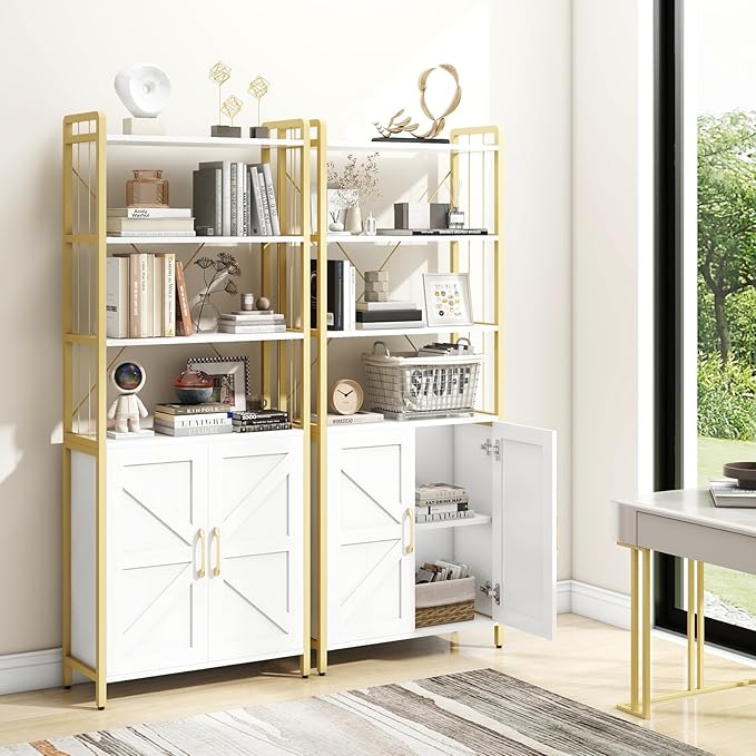 Bookshelf and Bookcases with Doors White 6 Shelf Display Storage Shelves Tall Bookshelf Versatile Storage Cabinet Home Decor Furniture Organizer for Home Office, Study, Living Room - LeafyLoom