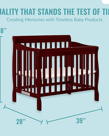 Aden 4-in-1 Convertible Mini Crib in Cherry, Greenguard Gold Certified & Sunset 3” Extra Firm Fiber Crib Mattress, Greenguard Gold Certified - LeafyLoom