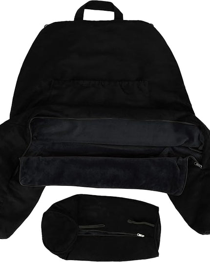 Husband Pillow XXL Cover Aspen Edition Sable Black, Reversible Microfiber to Microsuede, Side & Back Pockets - Handle for Easy Transport - Super Cozy Bed Rest Pillow Cover with Arms - Easy Care - LeafyLoom