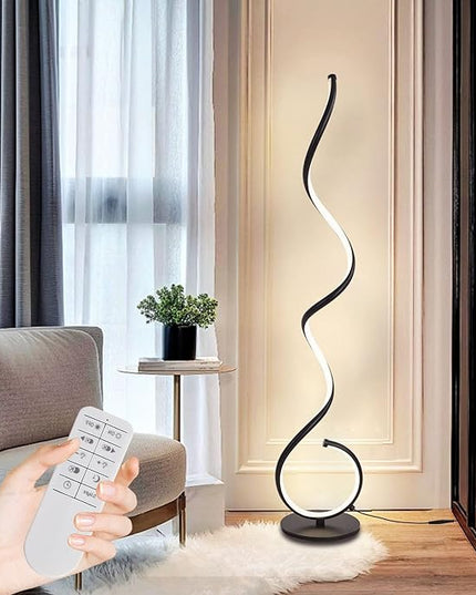 LED Lamp with Remote Control and Foot Switch 53in Modern, Living Room Bright 48W Dimmable 3 Color Black Standing Lamp with 1H Timer Corner Floor Lamp for Office Bedroom - LeafyLoom