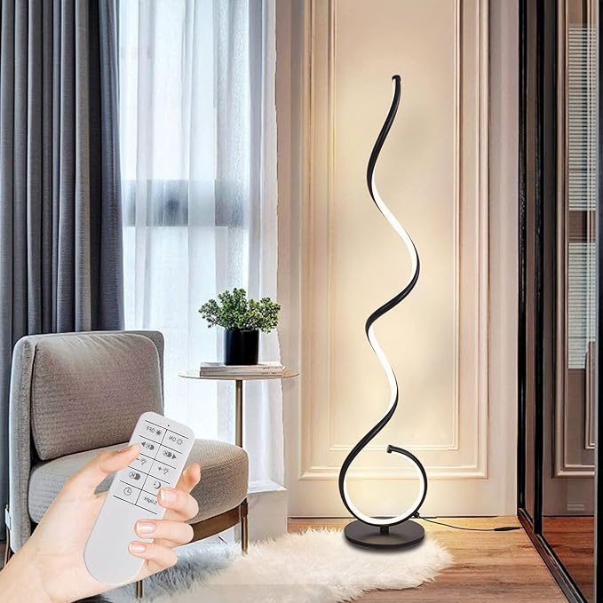 LED Lamp with Remote Control and Foot Switch 53in Modern, Living Room Bright 48W Dimmable 3 Color Black Standing Lamp with 1H Timer Corner Floor Lamp for Office Bedroom - LeafyLoom