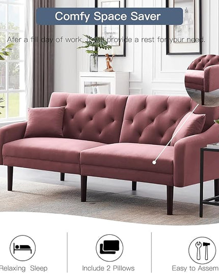 Mid-Century Modern Tufted Loveseat Sofa Living Room Furniture Sets Adjusting Backrest Small Comfy Couch for Bedroom Apartment,Home Office,Pink Sofá - LeafyLoom