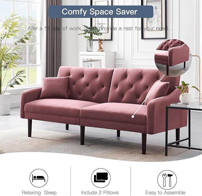 Mid-Century Modern Tufted Loveseat Sofa Living Room Furniture Sets Adjusting Backrest Small Comfy Couch for Bedroom Apartment,Home Office,Pink Sofá - LeafyLoom