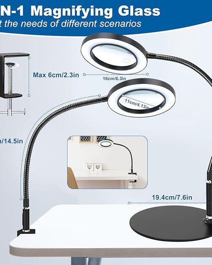 NZQXJXZ 2-in-1 Magnifying Glass with Light and Stand 20X 10X Magnifying Lamp with Large Base & Clamp, 72 LEDs, 3 Color Modes and10 Stepless Dimmable, Desk Magnifier for Hobbies, Reading, Jewelry - LeafyLoom