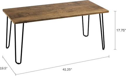Lavish Home Coffee Table with Hairpin Legs-Modern Industrial Style Home Decor-Woodgrain-Look and Steel Accent Living Room Furniture, 41", Brown - LeafyLoom