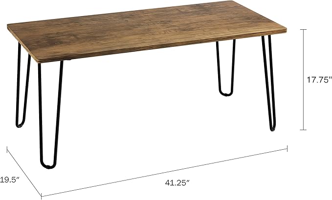 Lavish Home Coffee Table with Hairpin Legs-Modern Industrial Style Home Decor-Woodgrain-Look and Steel Accent Living Room Furniture, 41", Brown - LeafyLoom