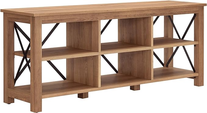 Henn&Hart Rectangular TV Stand for TV's up to 65" in Golden Brown, TV Stands for the Living Room - LeafyLoom
