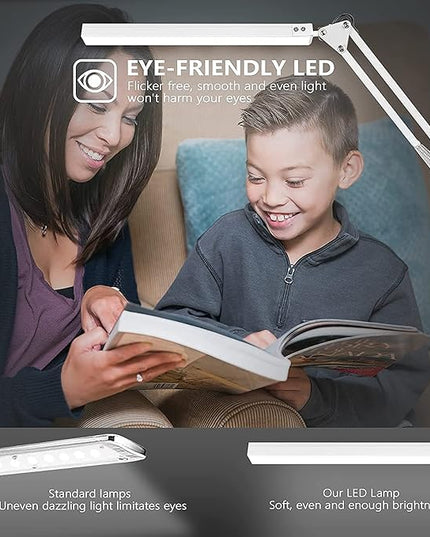 LED Desk Lamp, Manicure Table Lamp, 16" Lamp Head, Dimmable Eye-Caring Drafting Light with 3 Color Modes, 10 Brightness Levels & Adapter, Memory Function(White) - LeafyLoom