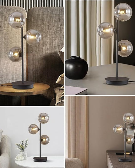 Mid Century Modern Table Lamp Smoky Grey Glass Globe Desk Lamp Industrial Vintage Bedside Table Light Contemporary Minimalist Metal Nightstand Reading Lamp Retro Table Lamp MTL03-SG - LeafyLoom