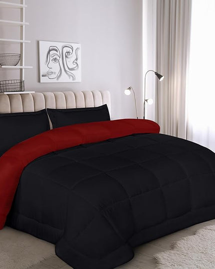 Utopia Bedding Queen Size Comforter Set with 2 Pillow Shams, Bedding Comforter Sets, Down Alternative Reversible Black/Red Comforter, Soft and Comfortable, Machine Washable - LeafyLoom