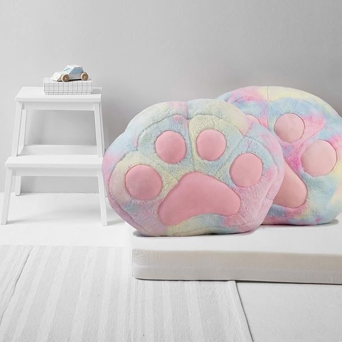 Stuffed Animal Storage Bean Bag Chair Cover for Kids Tie Dye Cat's Paw Bean Bag Cushion for Girls Large Size Toy Organizer Cover Only Without Filling - LeafyLoom
