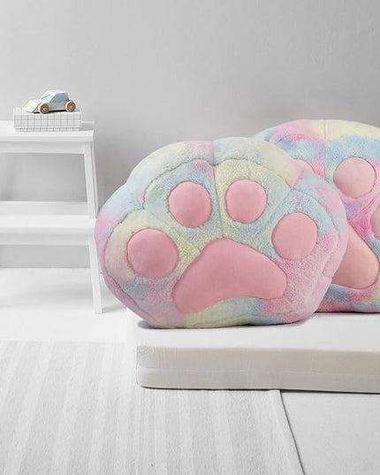 Stuffed Animal Storage Bean Bag Chair Cover for Kids Tie Dye Cat's Paw Bean Bag Cushion for Girls Medium Size Toy Organizer Cover Only Without Filling - LeafyLoom