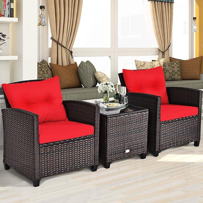 3 PCS Patio Furniture Set, OneSize, Red - LeafyLoom