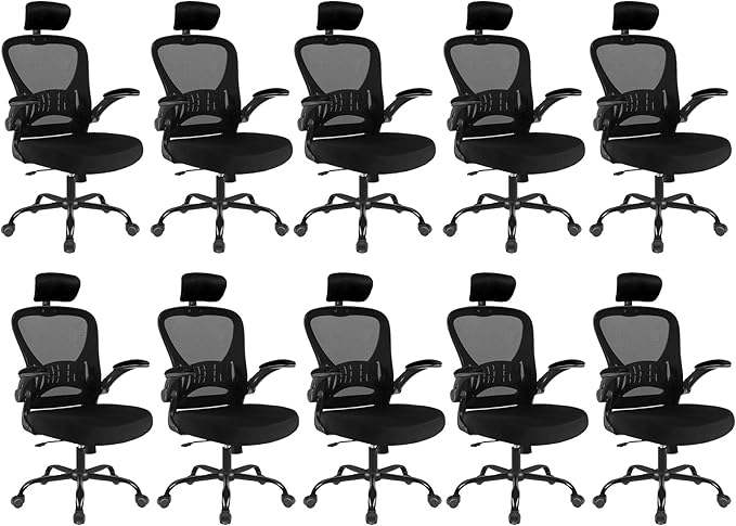 Office Chair Ergonomic Desk Chair Comfort Adjustable Height with Wheels，Lumbar Support Mesh Swivel Computer Home Office Study Task Chair Black (Black, 10 Pack) - LeafyLoom
