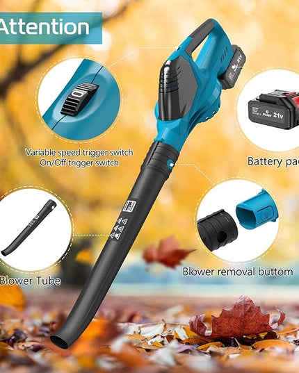 Leaf Blower Cordless with Battery and Charger, 21V Brushless 8000mAh 5 Speeds Adjustable Cordless Battery Powered Blower for Lawn Care, Electric Leaf Blower Cordless with 2 Batteries Cordless Blower - LeafyLoom