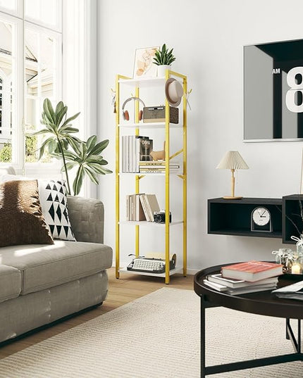 YMYNY Bookshelf, 5-Tier Ladder Shelf Organizer, Narrow Shelving Unit, Corner Storage Racks, Large Capacity Bookcase, for Home Office Living Room Balcony Bathroom, 57.7" H, Metal Frame,HBC005W - LeafyLoom