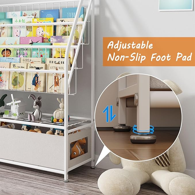 Large Kids Bookshelf With 2 Storage Box, 5 Tier Metal Kids Bookcases Children's Toy Storage Rack, Book Unit Storage Shelf for Playroom Bedroom Study Room, Idea Gifts for Boys and Girls KDSJ2305-White - LeafyLoom