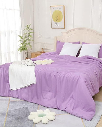 Lavender Purple Comforter King Size, Modern Bedding Set for Girls/Women, Cute Soft & Lightweight Chic Microfiber Bed Sets, 3 pcs-1 Comforter & 2 Pillowcases (104"x90") - LeafyLoom