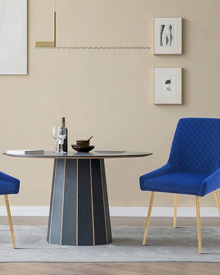 CangLong Mid-Century Velvet Upholstered Metal Legs for Kitchen, Dining, Living, Guest, Bed Room Side Chair, Set of 2, Sapphire Blue - LeafyLoom