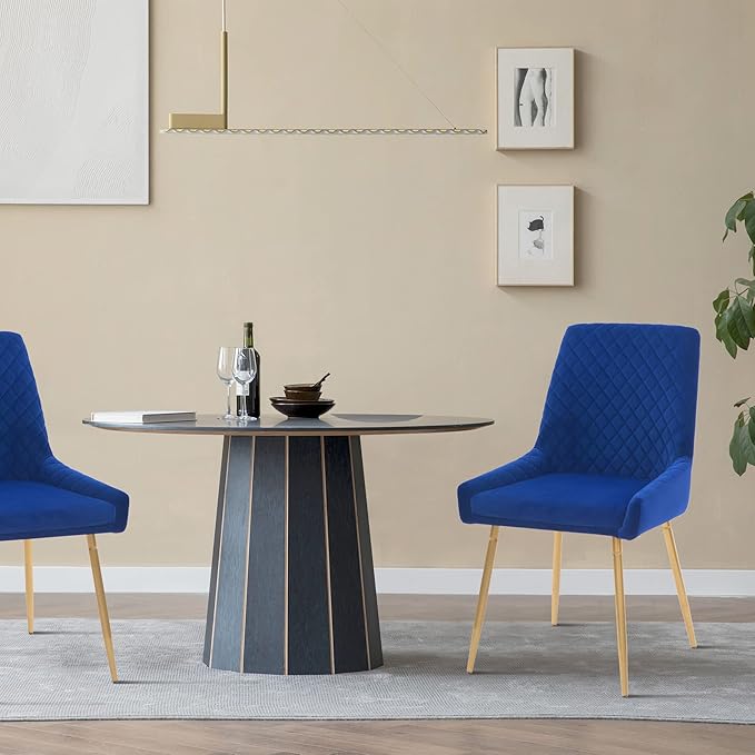 CangLong Mid-Century Velvet Upholstered Metal Legs for Kitchen, Dining, Living, Guest, Bed Room Side Chair, Set of 2, Sapphire Blue - LeafyLoom