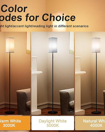 Grey Floor Lamp for Bedroom Modern - 3 Color Temperature Black Standing Lamps with Pull Chain Switch, Tall Lamp for Office Home Nursery and Hotel, Pole Lamp for Reading - LeafyLoom