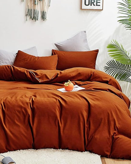 Rust Comforter Sets Burnt Orange Bedding Set King Reddish Caramel Color Terracotta Bed Set 3 Pieces Women Lightweight Solid Burnt Orange Color Blanket Rust Quilts Set Breathable Bed Comforter - LeafyLoom