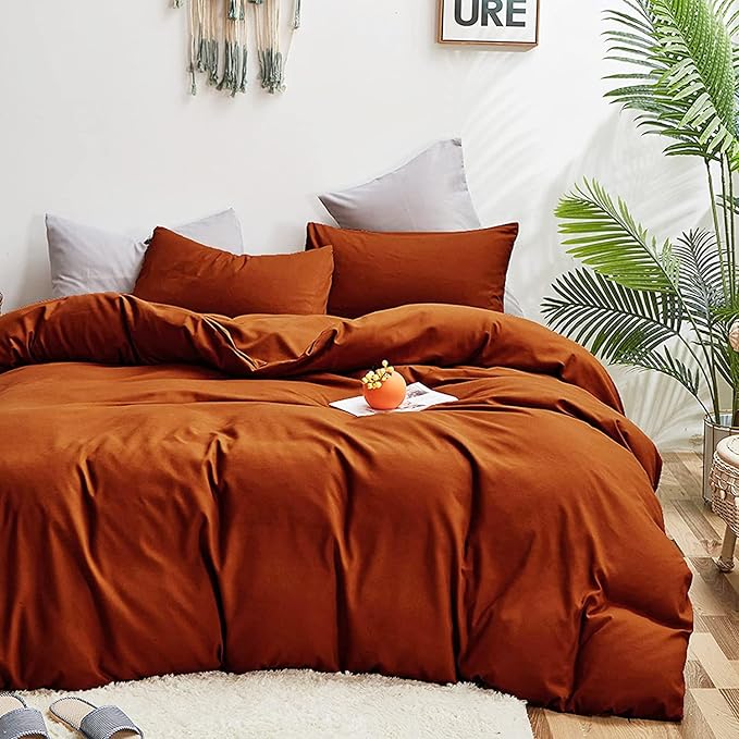 Rust Comforter Sets Burnt Orange Bedding Set King Reddish Caramel Color Terracotta Bed Set 3 Pieces Women Lightweight Solid Burnt Orange Color Blanket Rust Quilts Set Breathable Bed Comforter - LeafyLoom
