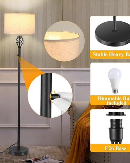 Floor Lamps for Living Room, Standing Lamp, Modern Floor lamp with Linen Shade, Rotary Switch, LED Bulb Included(10W 1000LM), Stepless Dimmable Floor Lamp for Bedroom, Reading Tall Lamp for Office - LeafyLoom