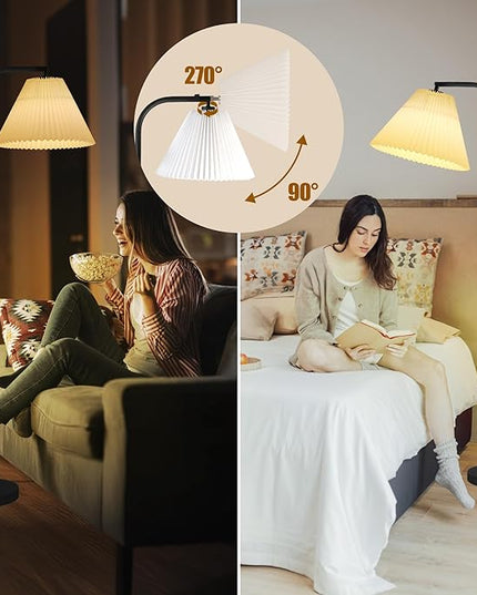 COFF Dimmable Floor Lamp, Arc Standing Lamp with 1000 Lumens LED Edison Bulb Included, Pleated Shade Modern Tall Pole Lamp for Living room, Bedroom, Office (White) - LeafyLoom