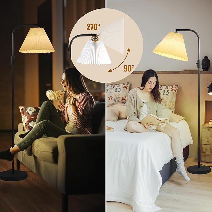 COFF Dimmable Floor Lamp, Arc Standing Lamp with 1000 Lumens LED Edison Bulb Included, Pleated Shade Modern Tall Pole Lamp for Living room, Bedroom, Office (White) - LeafyLoom