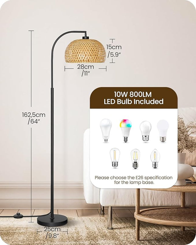 Boho Floor Lamp, Dimmable Floor Lamp, Bamboo Shade Corner Floor Lamp, Reading Lamp Height Adjustable with Remote, for Living Room, Bedroom, Study Room, 10W LED Bulb Included, Black B9LD05 - LeafyLoom