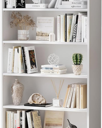 Soohow White Bookcase,Bookshelf for Bedroom,60 inches Tall Wood Book case Book Shelves,5 Shelf Book Shelves for Living Room Office - LeafyLoom