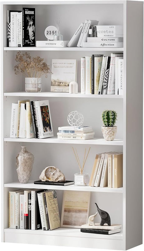 Soohow White Bookcase,Bookshelf for Bedroom,60 inches Tall Wood Book case Book Shelves,5 Shelf Book Shelves for Living Room Office - LeafyLoom