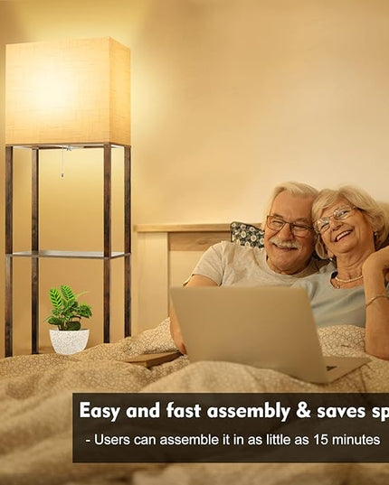 RUNTOP Plus Floor Lamp with Shelves, Modern Shelf Floor Lamp with 15W 3CCT LED Bulb and Memory Function, Wide Shelf Lamp for Display Storage, Standing Lamps for Living Room, Bedroom, Office, Corner - LeafyLoom