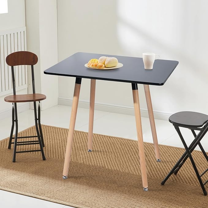 31.5 Inch Square Dining Table for 2-4 People, Modern Functional Table with Wooden Legs for Home Office Kitchen Dining Room Patio Small Spaces, Black - LeafyLoom