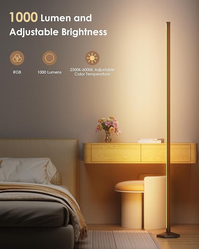 2PCS Corner Floor Lamp, 65" RGB Color Changing Mood Light with Remote Control, Dimmable LED Corner Lamp with Music Sync, Modern Floor Lamp for Living Room Gaming Room - LeafyLoom
