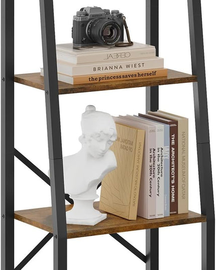 Hoctieon Ladder Shelf Bookcase, 4-Tier Industrial Tall Ladder Bookshelf with Metal Frame for Living Room, Kitchen, Home Office, Bedroom, Rustic Brown - LeafyLoom