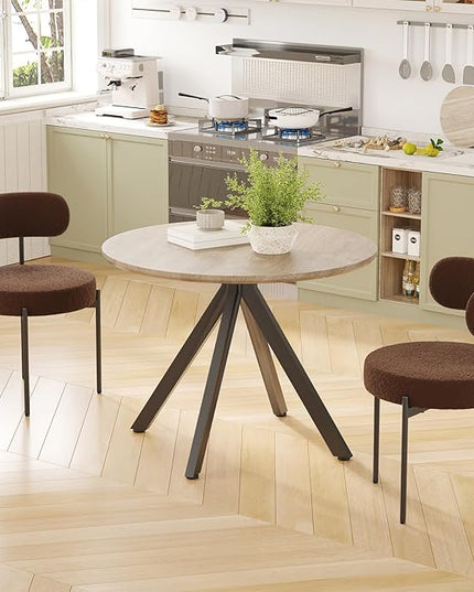 Farini Brown Dining Table for 4-6 Person,39" Round Wooden Dining Tabletop and Metal Frame for Home Kitchen Dining Desk (39 inch,100cm) - LeafyLoom