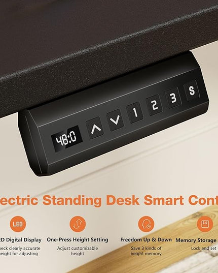 Sweetcrispy Electric Adjustable Height Standing Desk - 63 x 24 inch Sit to Stand Up Desk with Splice Board, Rising Home Office Computer Table with 2 Hook and Wire Hole for Work - LeafyLoom