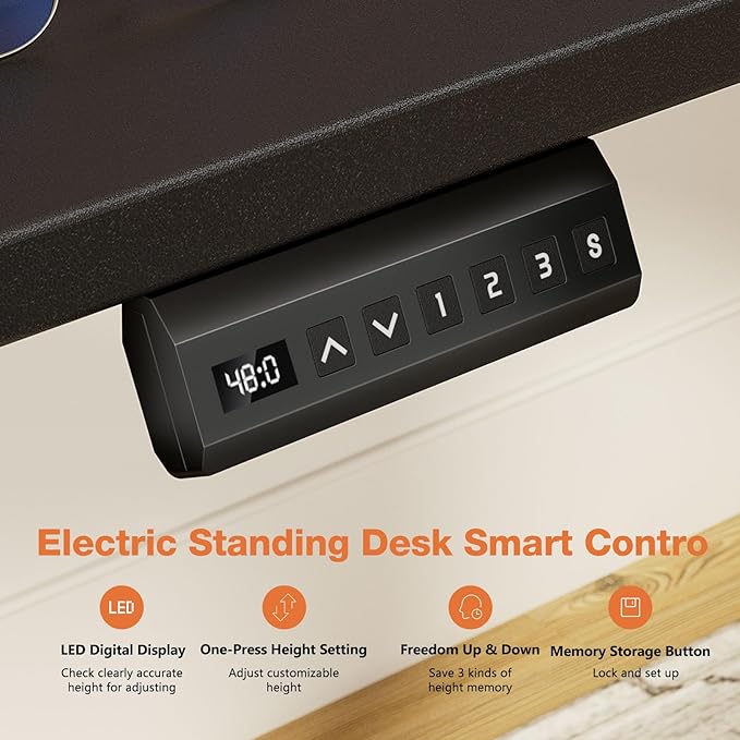 Sweetcrispy Electric Adjustable Height Standing Desk - 63 x 24 inch Sit to Stand Up Desk with Splice Board, Rising Home Office Computer Table with 2 Hook and Wire Hole for Work - LeafyLoom