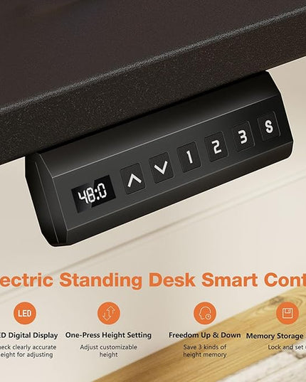 Sweetcrispy Electric Adjustable Height Standing Desk - 55 x 24 inch Sit to Stand Up Desk with Splice Board, Rising Home Office Computer Table with 2 Hook and Wire Hole for Work - LeafyLoom