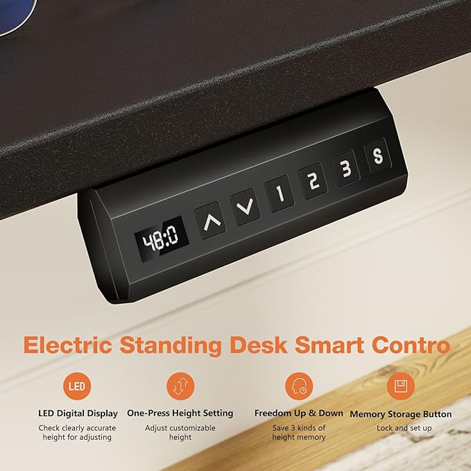 Sweetcrispy Electric Adjustable Height Standing Desk - 55 x 24 inch Sit to Stand Up Desk with Splice Board, Rising Home Office Computer Table with 2 Hook and Wire Hole for Work - LeafyLoom