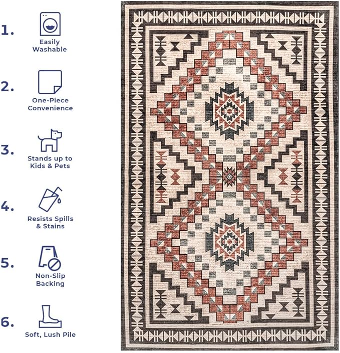 nuLOOM Leighton Machine Washable Southwestern Medallion Ultra Thin Area Rug, 3x5, Beige - LeafyLoom