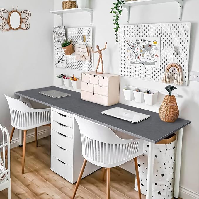 Kaboon Universal Tabletop 55"x20", Solid One-Piece Melamine Table Top, Double Desk L-Desk DIY, Home and Office, Greylish Blue - LeafyLoom