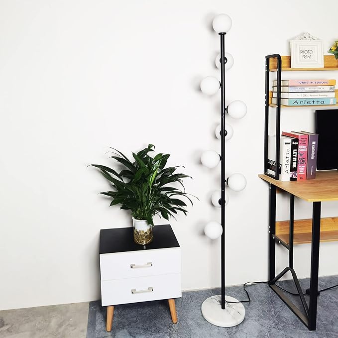Hsyile Modern Creative Black Floor Lamp for Living Room,Bedroom,Office,Globe High Pole Standing Lamp, Tree Lamp,9 LED Bulbs included - LeafyLoom