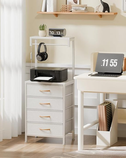 Furnulem Nightstands Set 2, Tall Night Stand with Charging Station and LED Lights, Bedside Table with USB Ports and Outlets, 4 Drawer Storage Nightstand for Bedroom, Office, Dorm, Entryway (White) - LeafyLoom