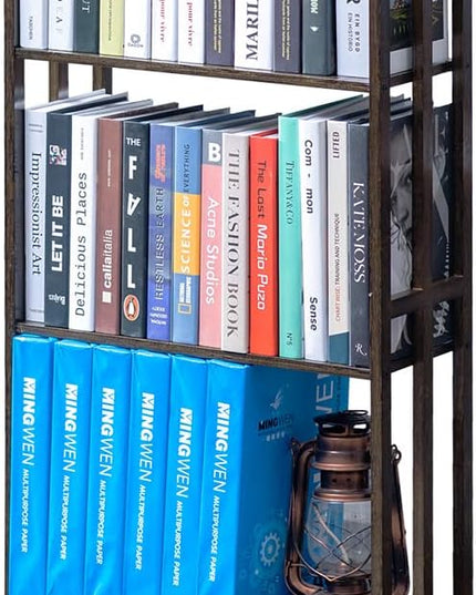 COPREE 5 Tier Bookshelf, Bamboo Space-Saving Tall Book Shelves,Walnut-Colored Freestanding Narrow Book Rack Organizer Shelving Unit Storage for Small Space, Living Room, Bedroom and Office - LeafyLoom