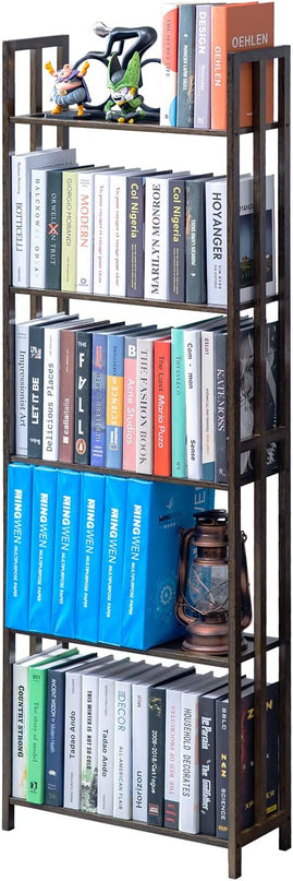 COPREE 5 Tier Bookshelf, Bamboo Space-Saving Tall Book Shelves,Walnut-Colored Freestanding Narrow Book Rack Organizer Shelving Unit Storage for Small Space, Living Room, Bedroom and Office - LeafyLoom